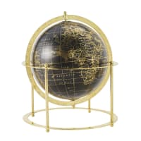 VASCO - Globe terrestre à poser noir et métal doré brillant H30