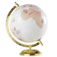 SIWA - Globe terrestre carte du monde rose en métal doré