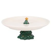 Green and White Earthenware Christmas Tree Cake Stand
