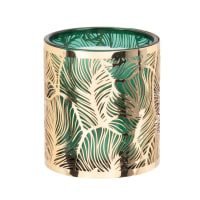 LINDIA - Green glass scented candle with gold cut-out metal 200g