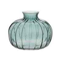 Green ribbed glass vase H9cm