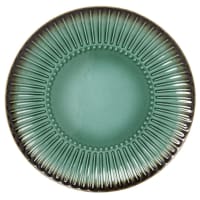 Set of 4 - Green textured stoneware dinner plate with brown edging