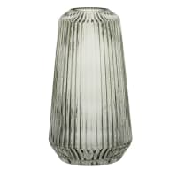DONA - Green tinted ribbed glass vase H25cm