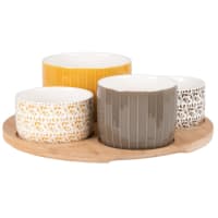 MARISOL - Grey, white and yellow sandstone appetiser dishes (x4) and bamboo tray