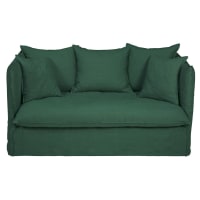 LOUVAIN - Groene zetel van gekreukt linnen met 2/3 zitplaatsen
