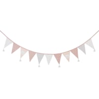 LILA - Guirnalda con banderines de algodón estampado rosa, gris y blanco L. 240