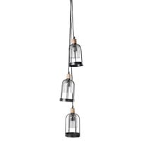Hängelampe im Industriestil mit 3 Strahlern aus schwarzem Metall und Glas Hängelampe im Industriestil mit 3 Strahlern aus schwarzem Metall und Glas