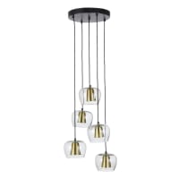 EDIS - Hängeleuchte mit 5 Lampenschirmen aus Glas und mattgoldfarbenem Metall