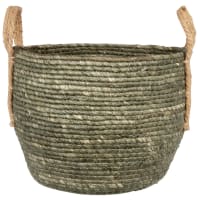 Hand-woven olive green corn fibre basket