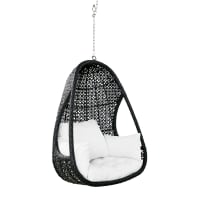 CUZCO - Hanging garden armchair in black resin wicker with white cushions