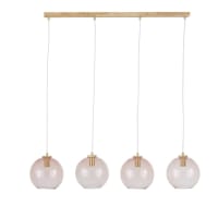 CARLIE - Hanglamp met 4 bollen van roze glas en beukenhout