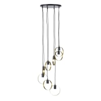 OPPIDANS - Hanglamp uit zwart metaal met 8 lamphouders en goudkleurige band