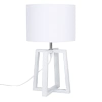 HEDMARK - Heveahouten lamp met witte katoenen lampenkap