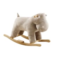 LEO - Hippopotame à bascule beige et pieds en peuplier