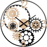 BARNEY - Horloge ajourée rouages en bois beige et métal D60