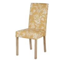 MARGAUX - Housse de chaise en coton jaune moutarde imprimé tropical