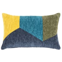 Housse de coussin à motifs graphiques vert kaki, bleu canard, bleu marine et jaune moutarde, 30x50