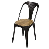 MULTIPL'S - Industrial Matte Black Metal and Mango Wood Chair