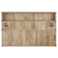 MANUFACTURE - Industrieel hoofdeinde van massief mangohout en zwart metaal 160 cm
