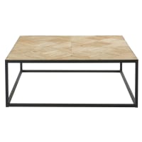 CAMUS - Ingelegde salontafel van gerecycled iepenhout en zwart metaal