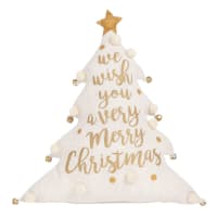 Ivoorkleurig kussen kerstboom met belletjes 33x40