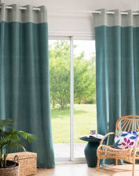 IDEAL - Jacquard-Vorhang mit Ösen aus recycelter Baumwolle, blaugrün und ecru, 1 Vorhang, 140x250cm