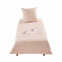LICORNE - Juego de cama infantil de algodón rosa con motivos decorativos de estrellas doradas 140x200