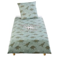 DINO - Juego de cama infantil de algodón verde caqui con estampado 140x200