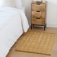 AMBELIA - Jute and cotton woven rug with yellow and white print 60x90cm