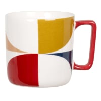 Set aus 2 - Kaffeebecher aus Steingut, weiß, gelb und rot