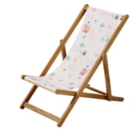 SIWA - Kinder-Liegestuhl aus Akazienholz und Stoff, rosa mit Druckmotiv