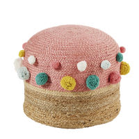 Kinder-Sitzpuff mit Quasten, rosa Jutestoff Kinder-Sitzpuff mit Quasten, rosa Jutestoff