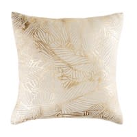 Kissen aus beigem Leinen mit goldfarbenen grafischen Motiven 50x50 Kissen aus beigem Leinen mit goldfarbenen grafischen Motiven 50x50