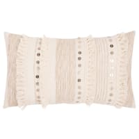 EDESSA - Kissenbezug aus gewebter, recycelter Baumwolle, ecru und beige mit silbernen Pailletten, 30x50cm