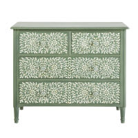 Kommode mit 4 Schubladen, khakigrün mit Blumenmotiv Kommode mit 4 Schubladen, khakigrün mit Blumenmotiv