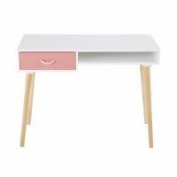 Koraalrode en witte Scandinavische bureau met 1 lade Koraalrode en witte Scandinavische bureau met 1 lade