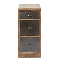 MELCHIOR - Küchenunterschrank mit 3 Schubladen aus massivem Mangoholz und grauem Metall