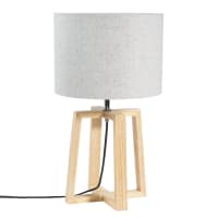HEDMARK - Lamp van heveahout met grijze lampenkap