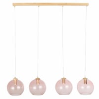 CARLIE - Lampada a sospensione con 4 globi in vetro colorato rosa e faggio