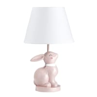 APOLLINE - Lampada coniglio in ceramica rosa e abat-jour bianco