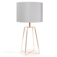 Lampada in metallo ramato e abat-jour in tessuto grigio H 49 cm CROSSY COPPER Lampada in metallo ramato e abat-jour in tessuto grigio H 49 cm CROSSY COPPER