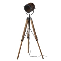 CARSON - Lampadaire trépied projecteur en métal et manguier H162