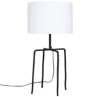 LUANDA - Lámpara con 4 patas de hierro negro y pantalla de algodón blanco