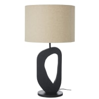 MACHA - Lámpara de acacia negra y pantalla de lino beis