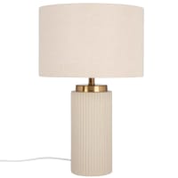 VIGO - Lámpara de cerámica blanca con pantalla de algodón beige