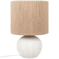 Lámpara de cerámica blanca con pantalla de cuerda de lino beige