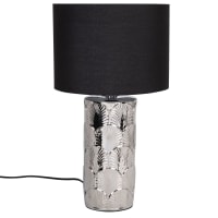 VAHINE - Lámpara de cerámica plateada con pantalla de algodón negro