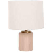 Lámpara de cerámica rosa con pantalla de algodón blanco