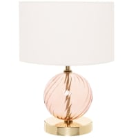 Lámpara de cristal dorado y rosa con pantalla blanca