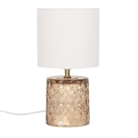 MARIANNE - Lámpara de cristal marrón con pantalla de algodón color crudo